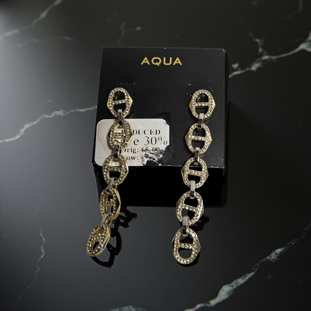 NWT Aqua GoldTone Chain Earrings with Crystal Accents